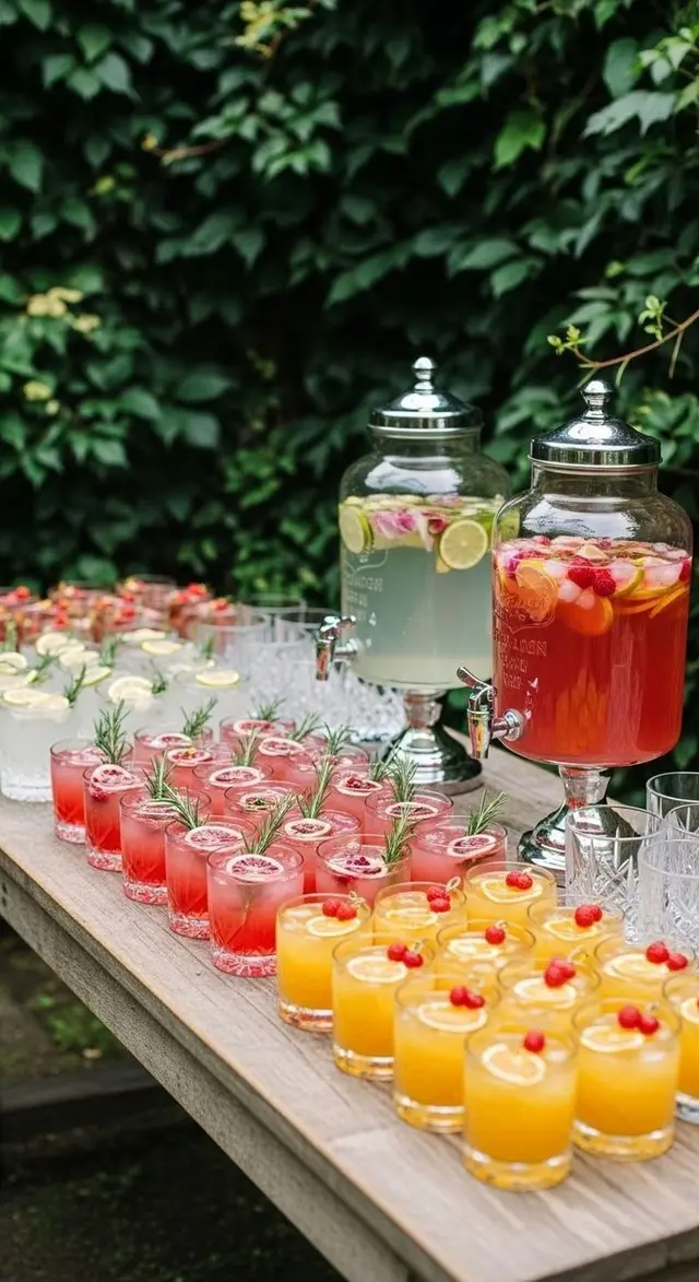 Bar de limonada cu dozatoare si shot-uri de suc, la un eveniment in aer liber