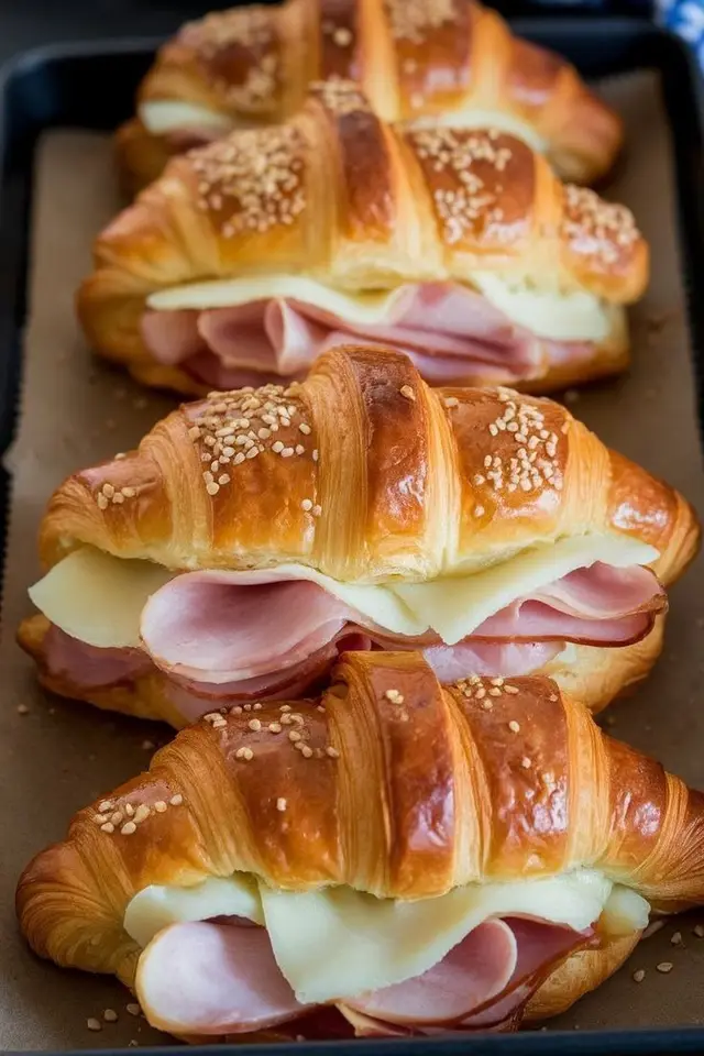 Croissante umplute cu sunca si cascaval, detaliu